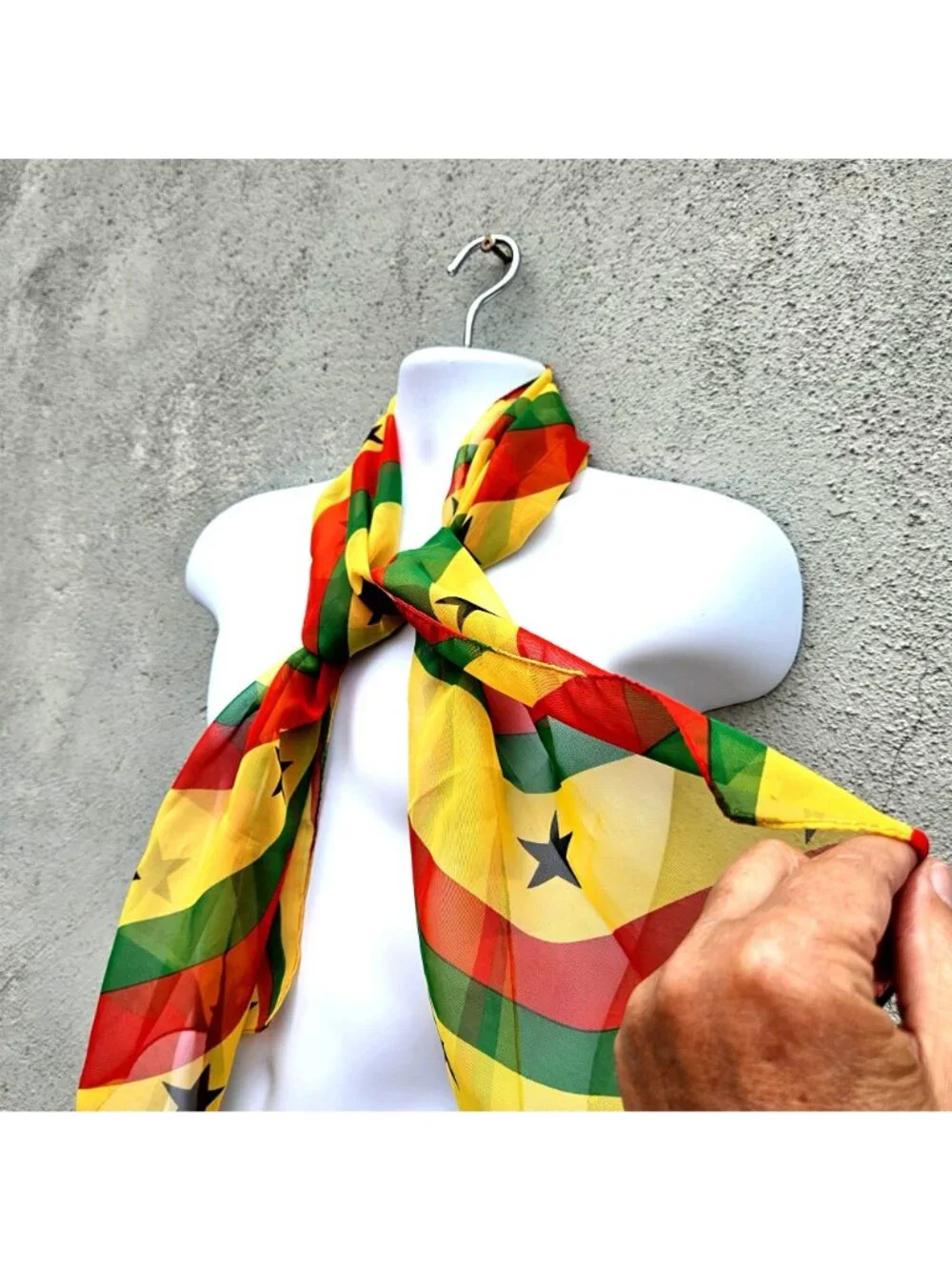 Ghana Flag Colors Rectangular Scarf Yellow Green Red Black Stars Polyester 54x13